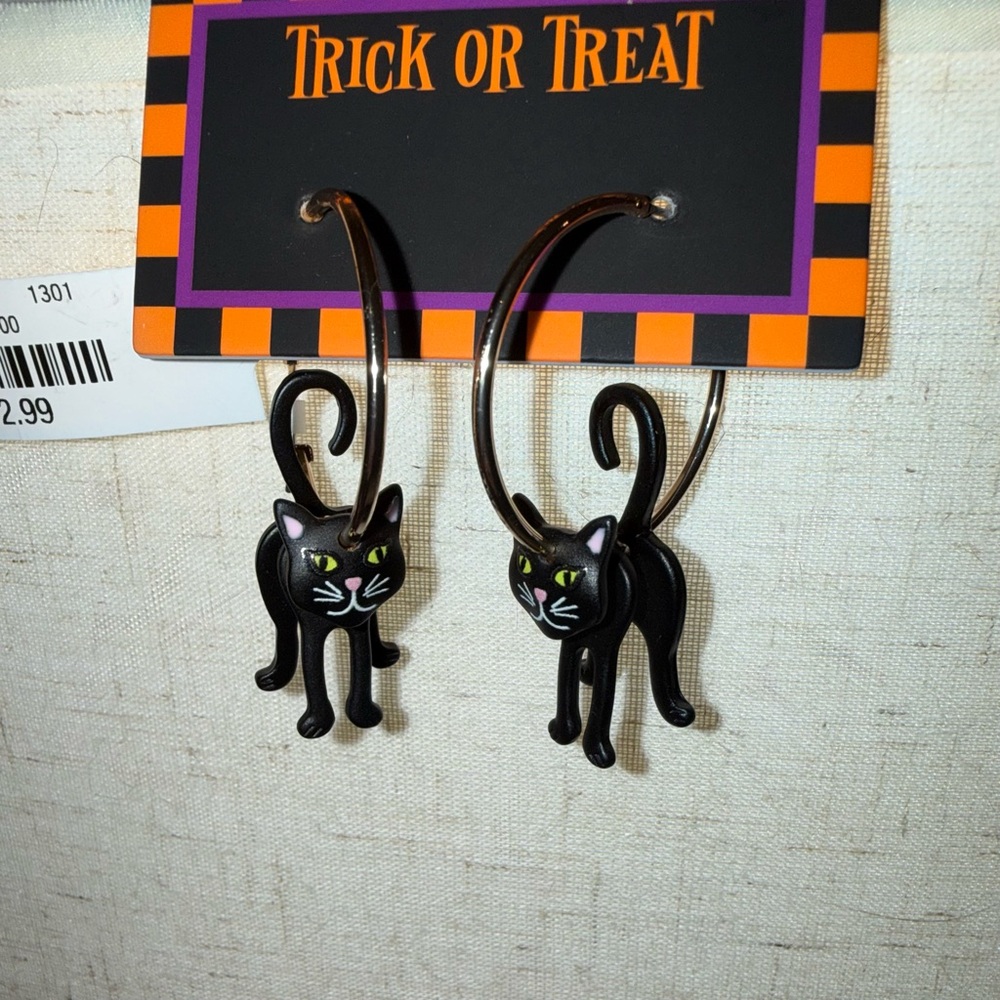 Trick or Treat Black Cat Earrings